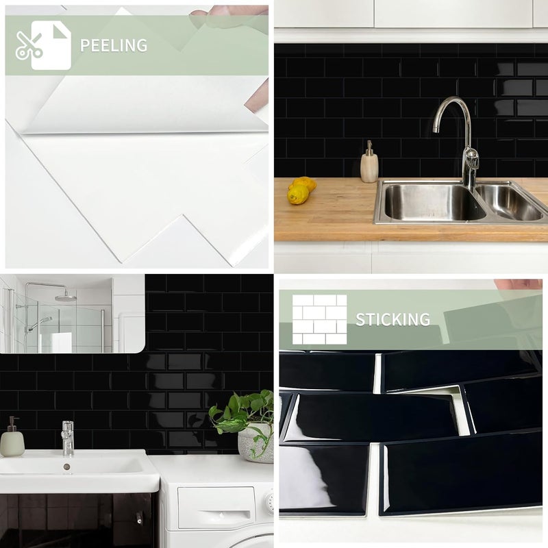 MOONFUN 10-Sheet Thick Peel and Stick Kitchen Backsplash Tiles, 3D Subway Waterproof Self-Adhesive Wall Tile Stick on Backsplash for Kitchen and Bathroom(Black,12.6"×10.6") - Image 5